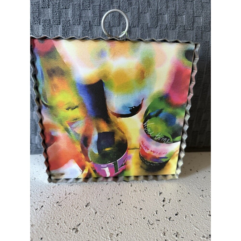 Wine Bottle Picture With Tin Border  6” X6”